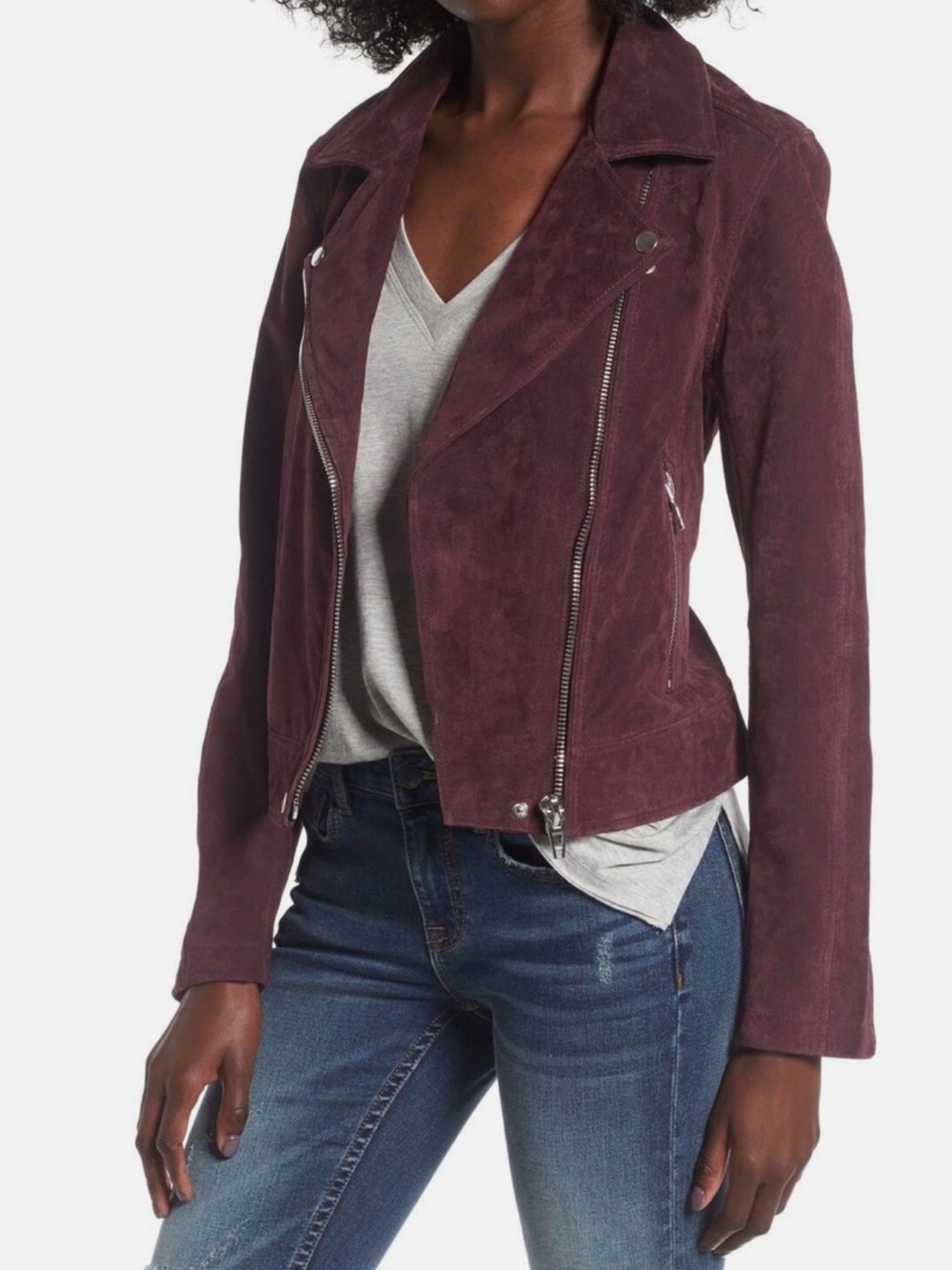 BlankNYC Suede Moto Jacket - Burgundy